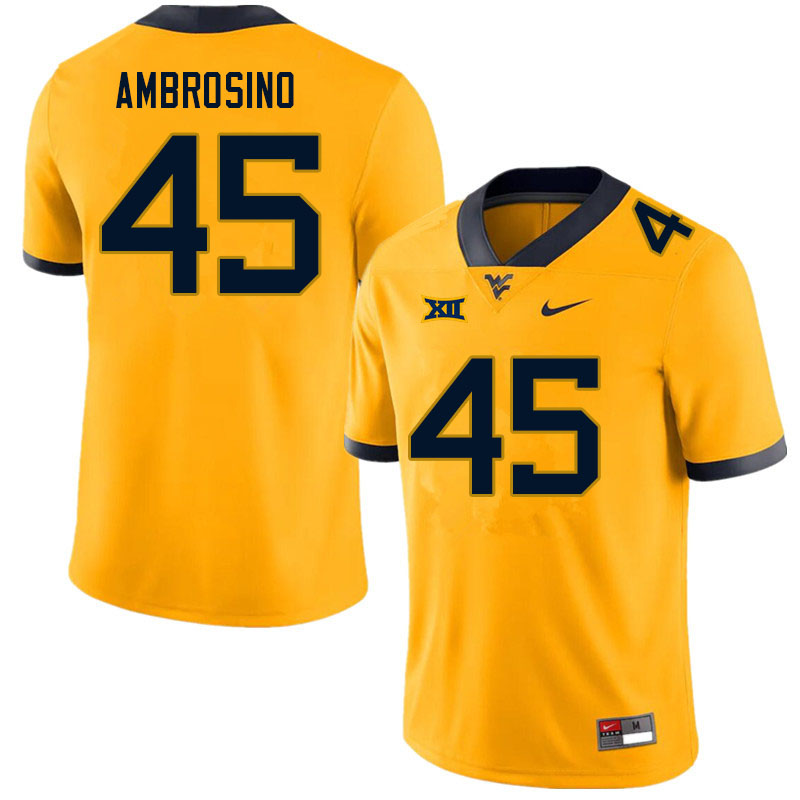 Men #45 Derek Ambrosino West Virginia Mountaineers College Football Jerseys Sale-Gold - Click Image to Close